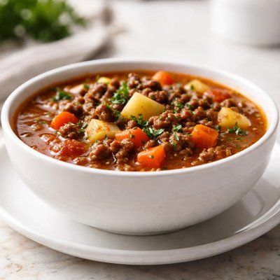 One bowl of hamburger soup