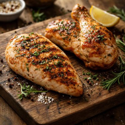 Una pechuga de pollo y muslo