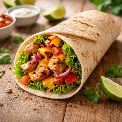 Un wrap de pollo con queso