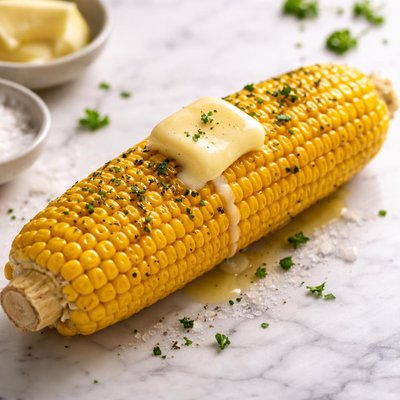 One corn on a cob butterd
