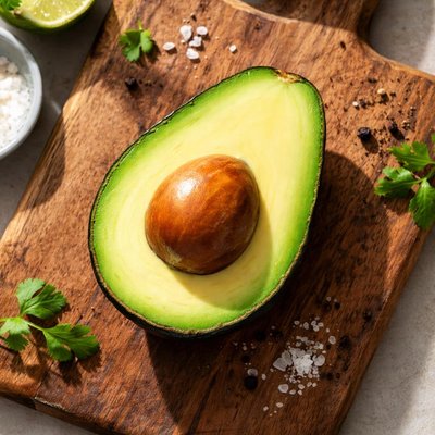 一个切开的牛油果