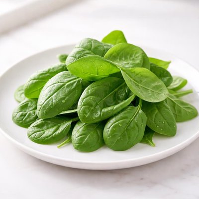 One handful of organic fresh spinach