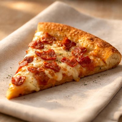 Una porción de pizza de tocino de Dominos