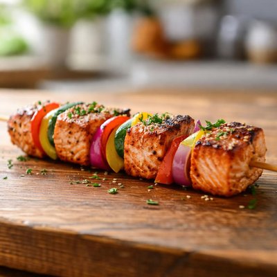 One salmon kabob