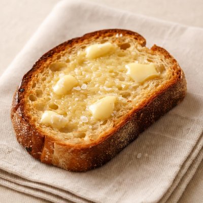 One slice of sourdough toast buttered