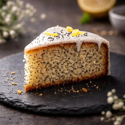 一小片罂粟籽蛋糕