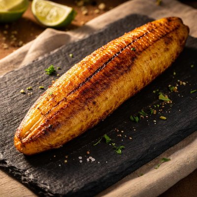 Un plátano verde frito entero