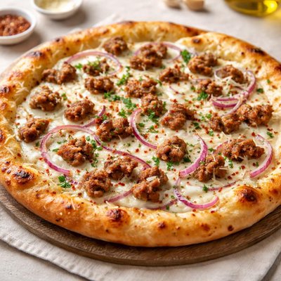 Pizza bianca con cipolla e salsiccia