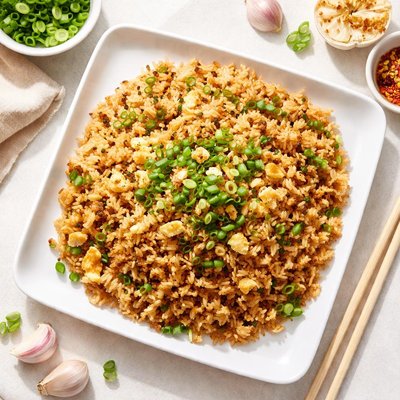 Arroz frito con cebolla y ajo