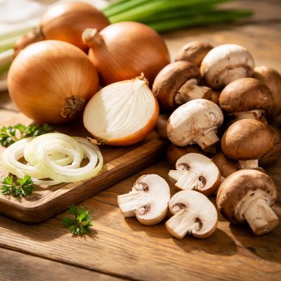 Onions and mushrooms