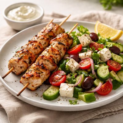 Opa chicken skewer and salad