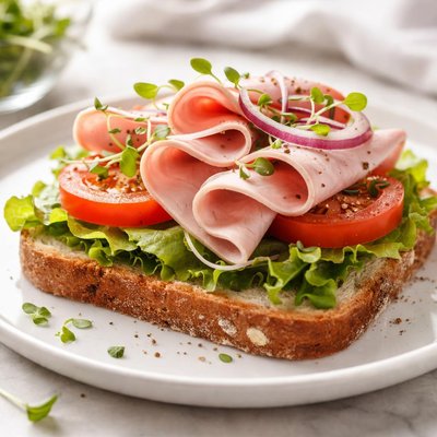 Open-faced ham sandwich