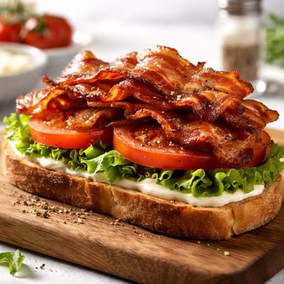 Open-faced sandwich with bacon