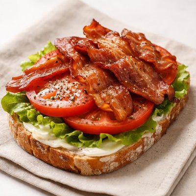 Open-faced sandwich with bacon and tomato