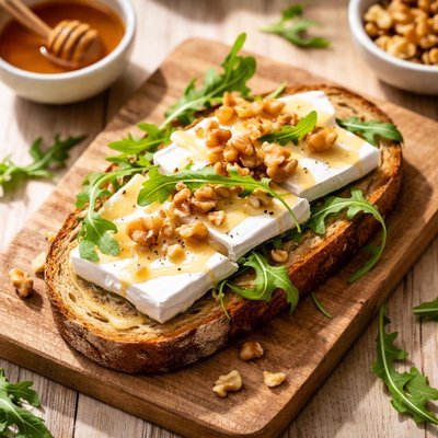 开放式三明治配上布里奶酪和核桃