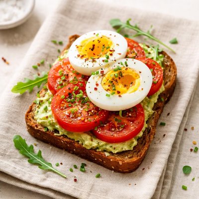 Open-faced sandwich with egg and tomato