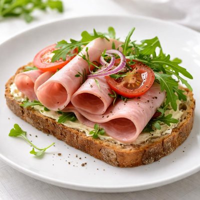 Open-faced sandwich with ham