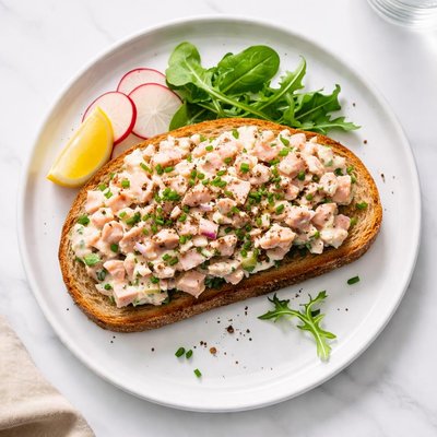 Open-faced sandwich with ham salad