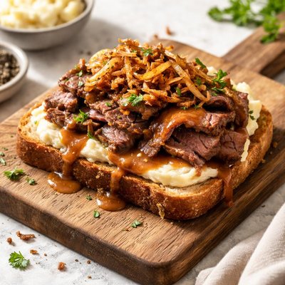 Open face roast beef sandwich