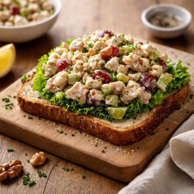 Open faced chicken salad sandwich