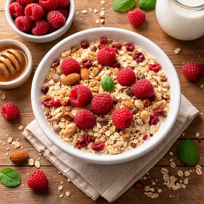 Orifo musli with raspberries