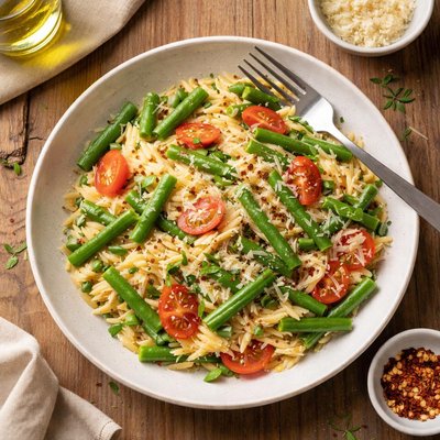 Orzo pasta with green beans