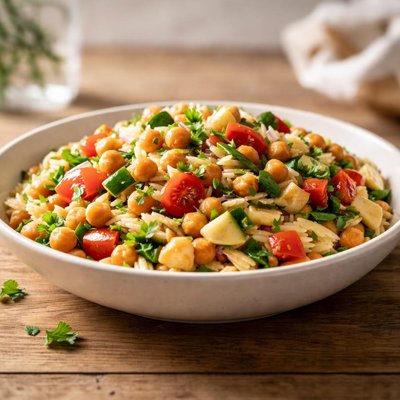 Orzo with chickpeas and vegetables