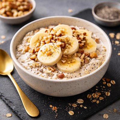 Overnight oats with banana slices