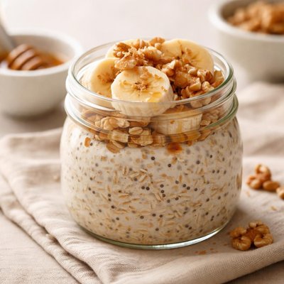 Overnight oats with bananas and walnuts