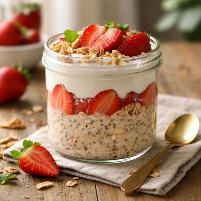 Overnight oats with strawberry and greek yogurt