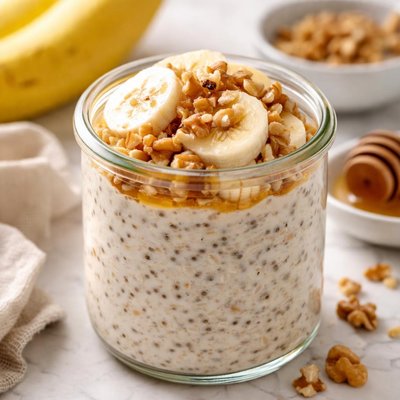 Overnight oats with walnuts and bananas
