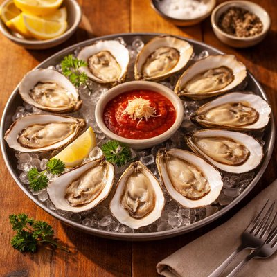 Oysters with cocktail sauce