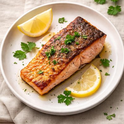 Pan-seared salmon with skin