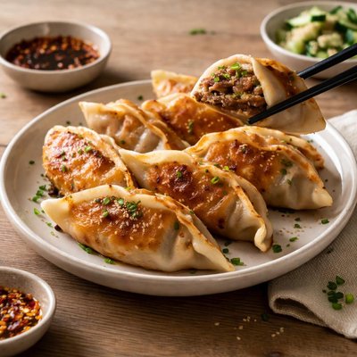 Pan fried beef dumpling