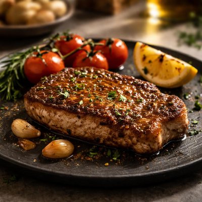 Pan fried bonless pork chop