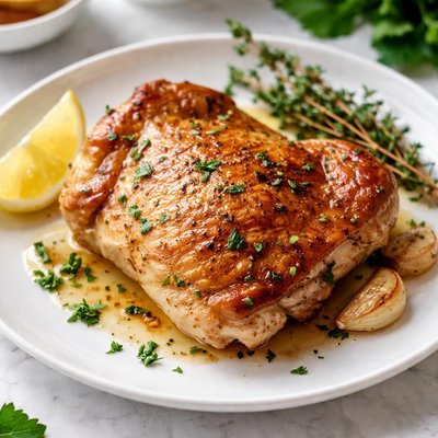 Pan fried chicken thigh