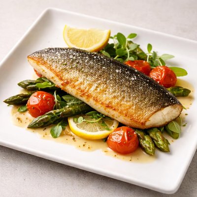 Pan fried sea bass