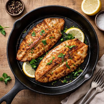 Pan fries tilapia fillet