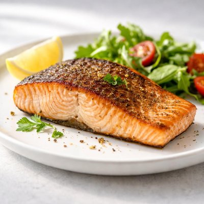 Filete de salmón sellado a la sartén con piel