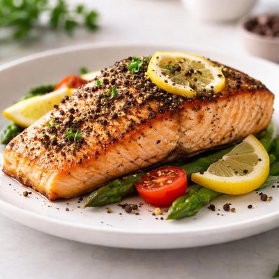 Pan seared salmon with blackpepper