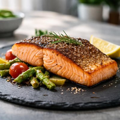 Pan seared salmon with skin