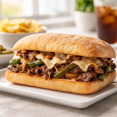 Panara ciabatta cheesesteak sandwich