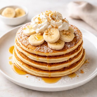 Pancake with bananas and whipped cream