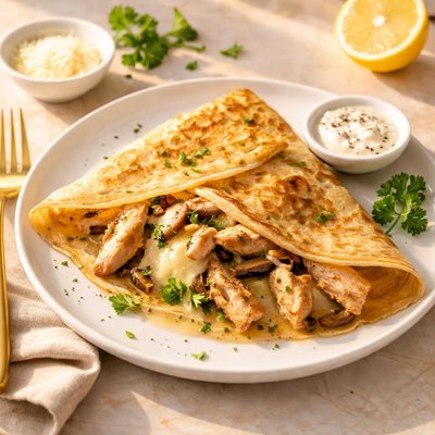 Pancake with chicken and cheese