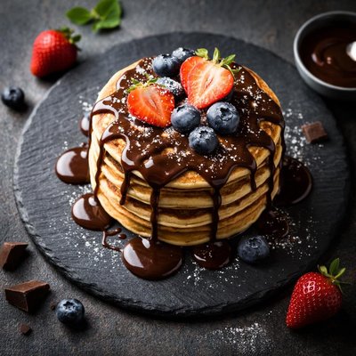 Pancake with chocolate syrup
