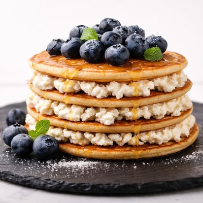 Pancake with cottage cheese and blueberries