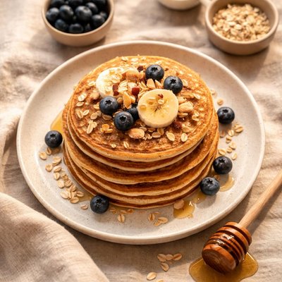 燕麦和鹰嘴豆面粉和牛奶无糖煎饼