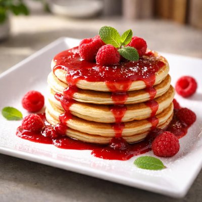 Pancake with raspberry sauce