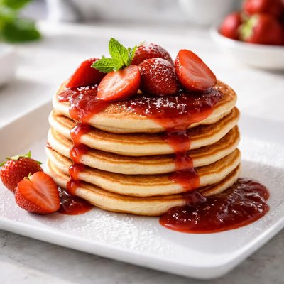 Pancake with strawberry jam