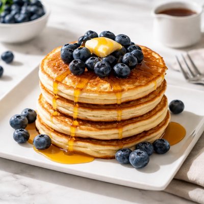 Pancakes with blueberries and syrup